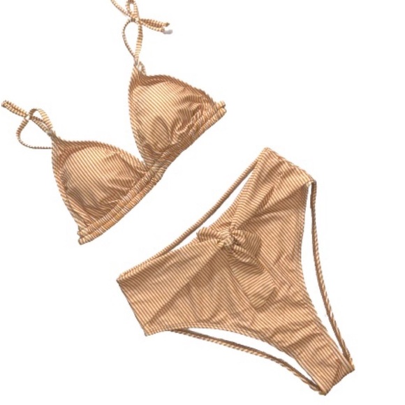 New High Waisted Bikini Set Swimsuit Stripes Boho - Picture 16 of 16